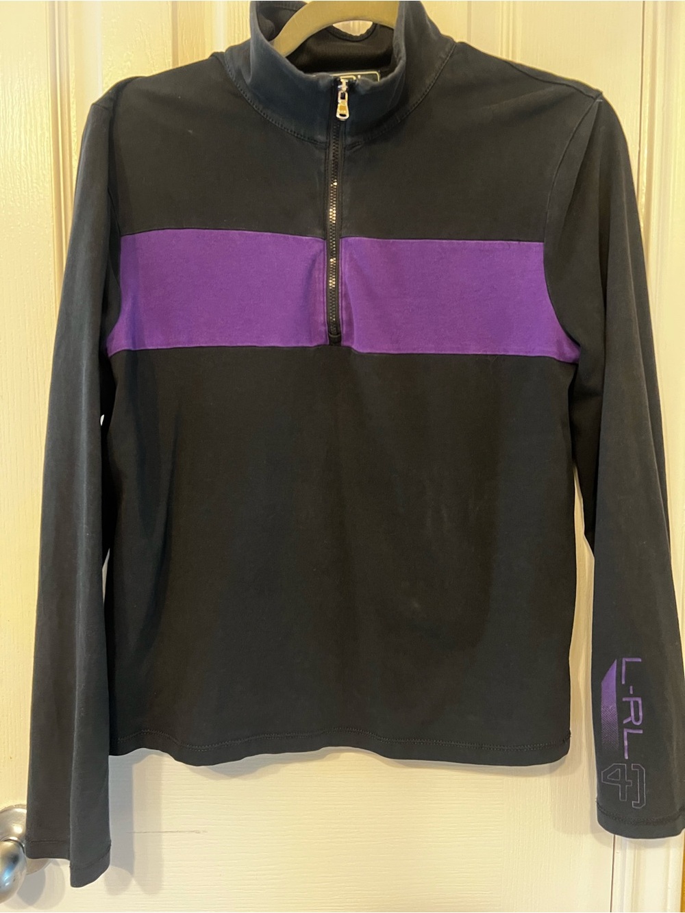 Lauren Ralph Lauren Active Black and Purple Color-Block Pullover, Size L